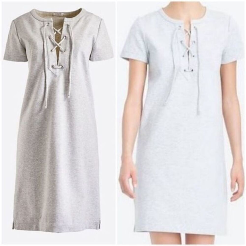 J‎ crew gray jersey knit comfy tie neck dress